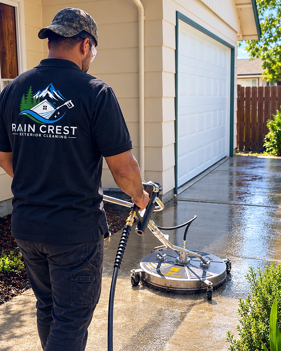 Rain Crest owner cleaning a driveway in Keizer