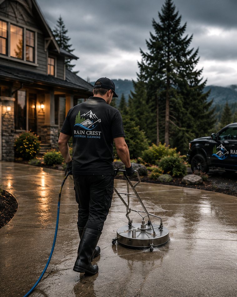 Rain Crest owner cleaning a driveway in Keizer